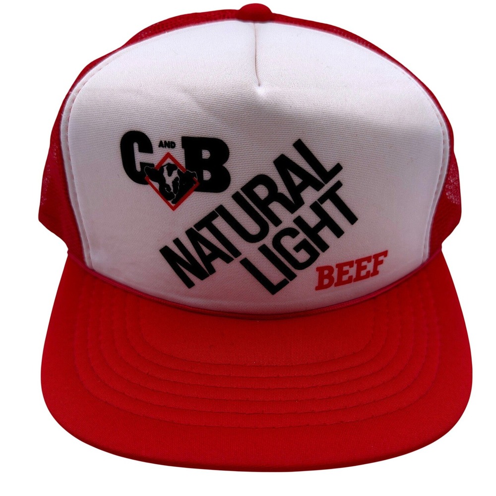 Vintage Vernon Headliner Natural Light Beef Trucker Hat Red White Snapback Cap